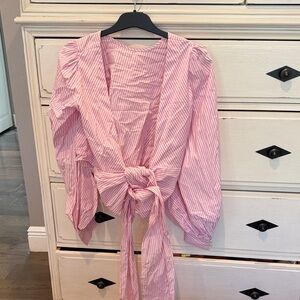 Source Unknown Pink Striped Tie-Waist Blouse